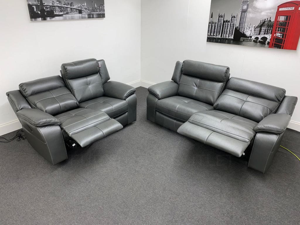 Limited Time Offer! Parker Electric Recliner Grey Leather 3+2 Seater Sofa Set - Image 9