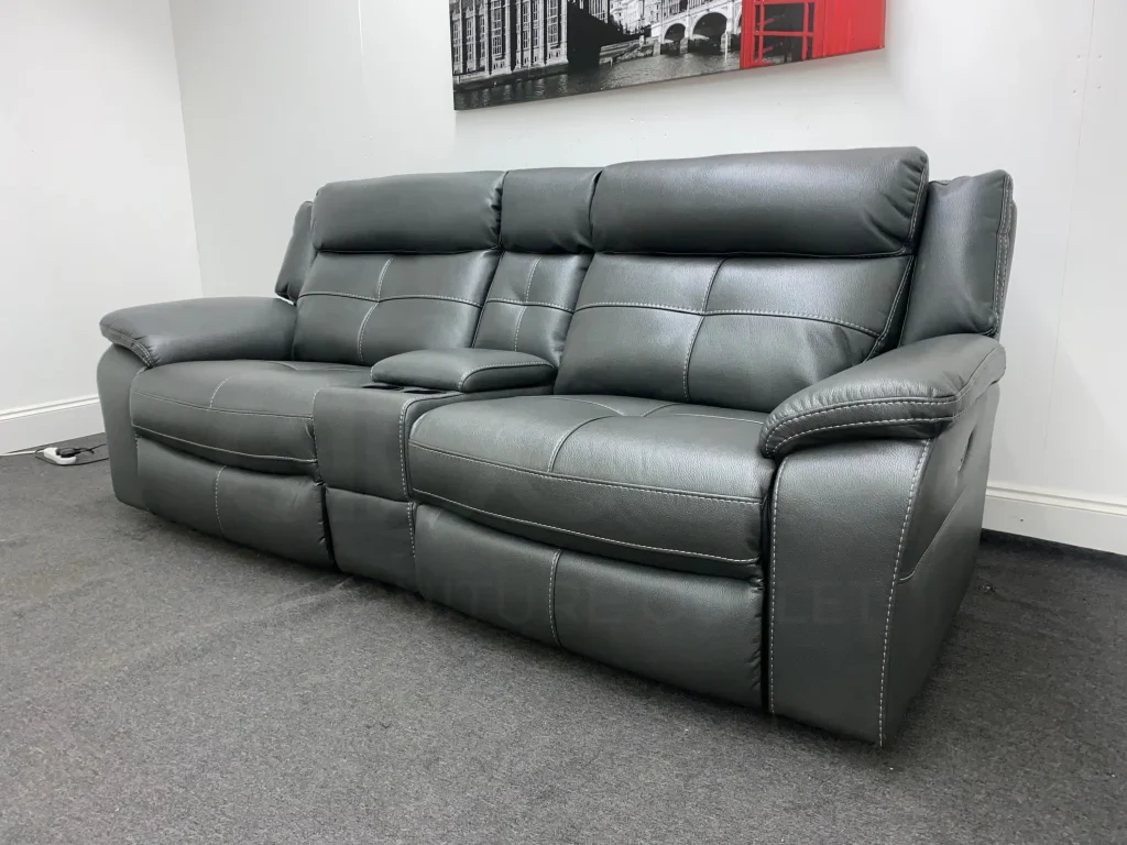 Parker Electric Recliner Grey Leather 3 Seater Sofa With Consol - Image 10
