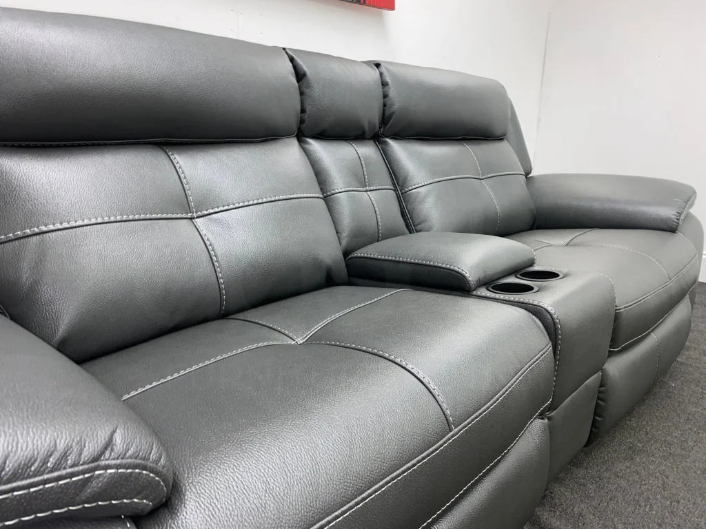 Parker Electric Recliner Grey Leather 3 Seater Sofa With Consol - Image 11
