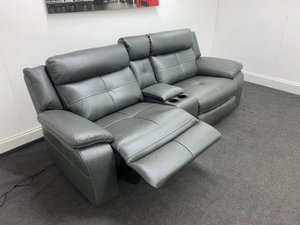 Parker Electric Recliner Grey Leather 3 Seater Sofa With Consol - Image 12