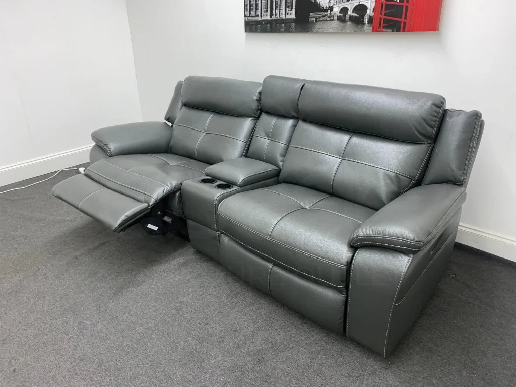 Parker Electric Recliner Grey Leather 3 Seater Sofa With Consol - Image 13