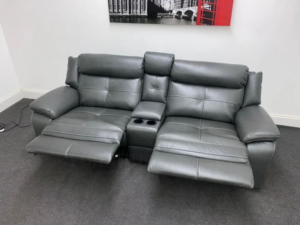 Parker Electric Recliner Grey Leather 3 Seater Sofa With Consol - Image 15