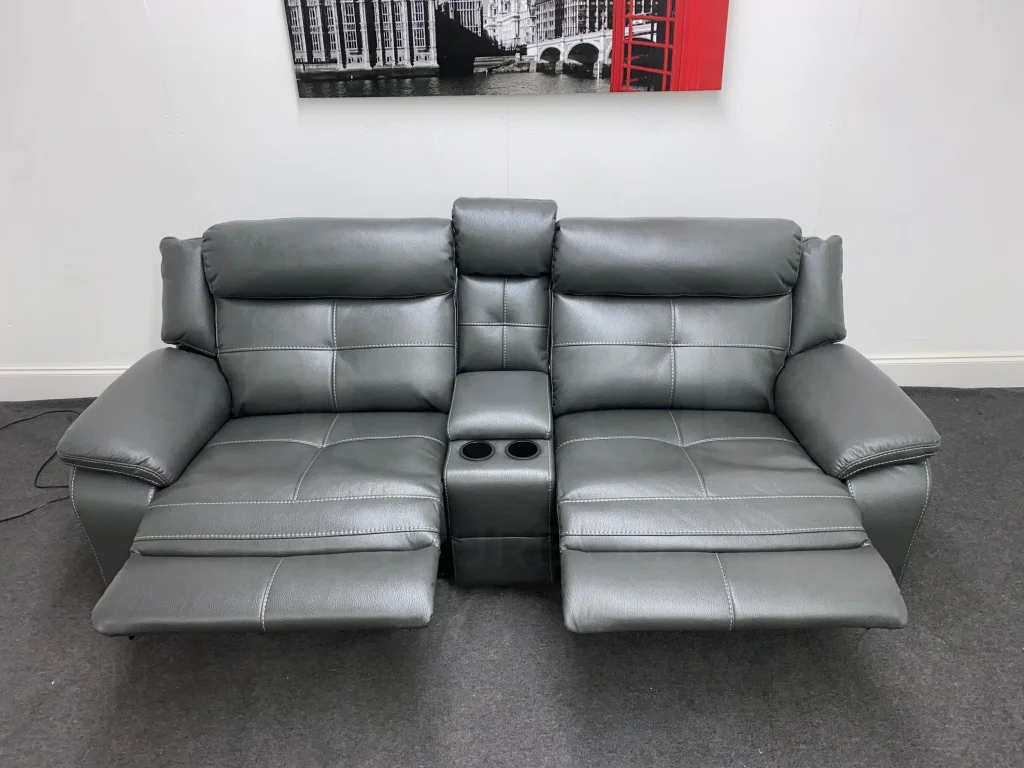 Parker Electric Recliner Grey Leather 3 Seater Sofa With Consol - Image 16
