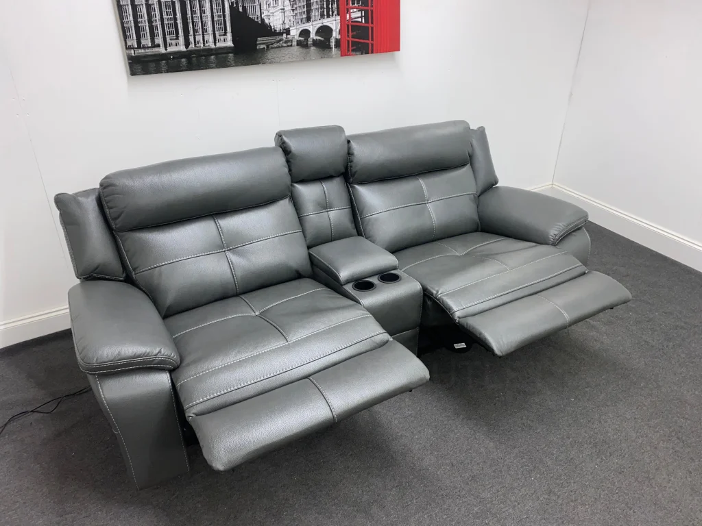 Parker Electric Recliner Grey Leather 3 Seater Sofa With Consol - Image 17
