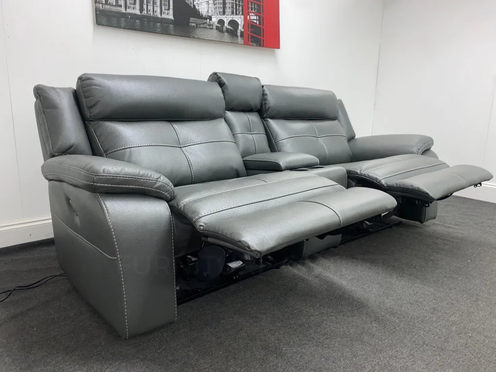 Parker Electric Recliner Grey Leather 3 Seater Sofa With Consol - Image 18