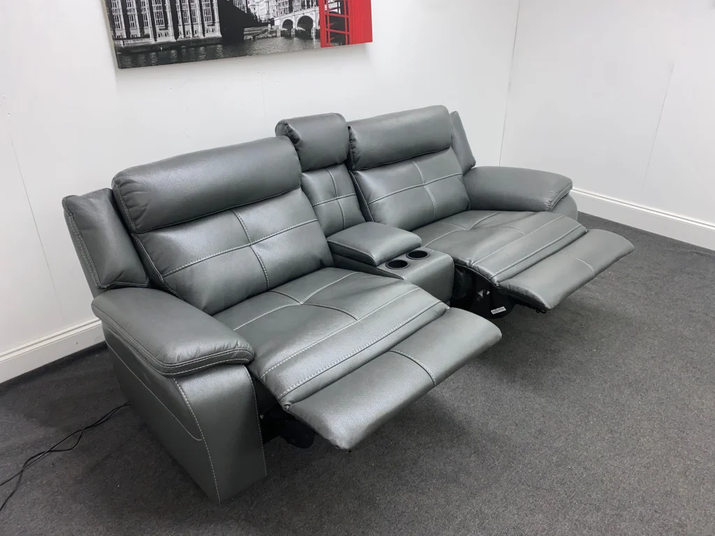Parker Electric Recliner Grey Leather 3 Seater Sofa With Consol - Image 19