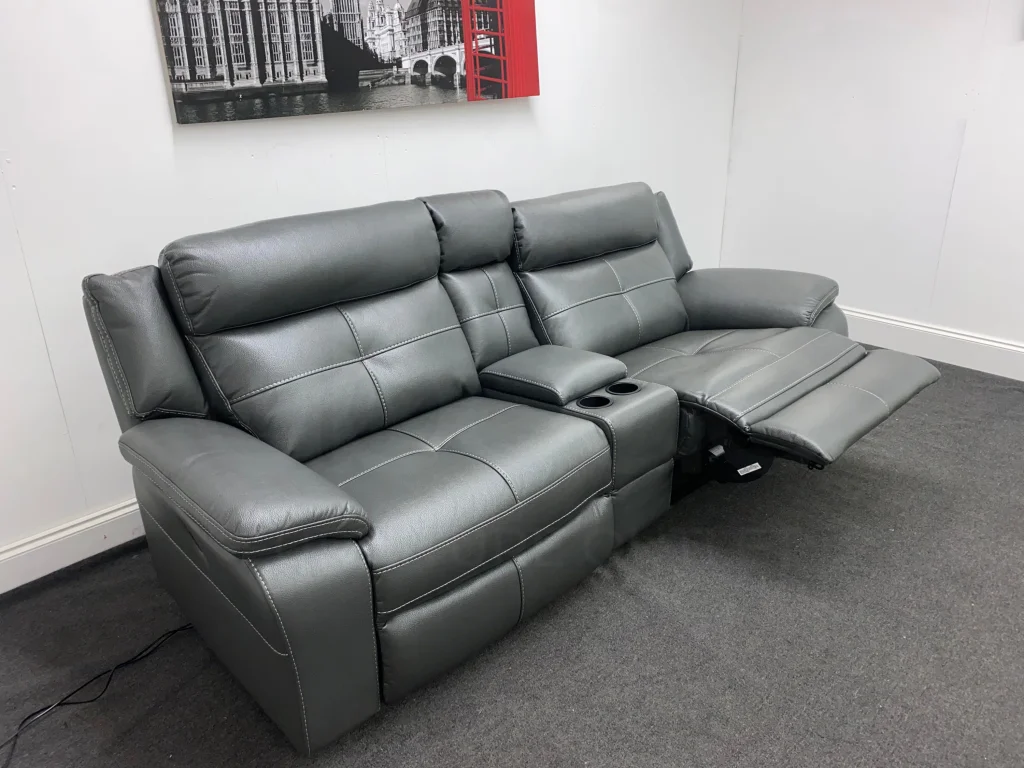 Parker Electric Recliner Grey Leather 3 Seater Sofa With Consol - Image 20