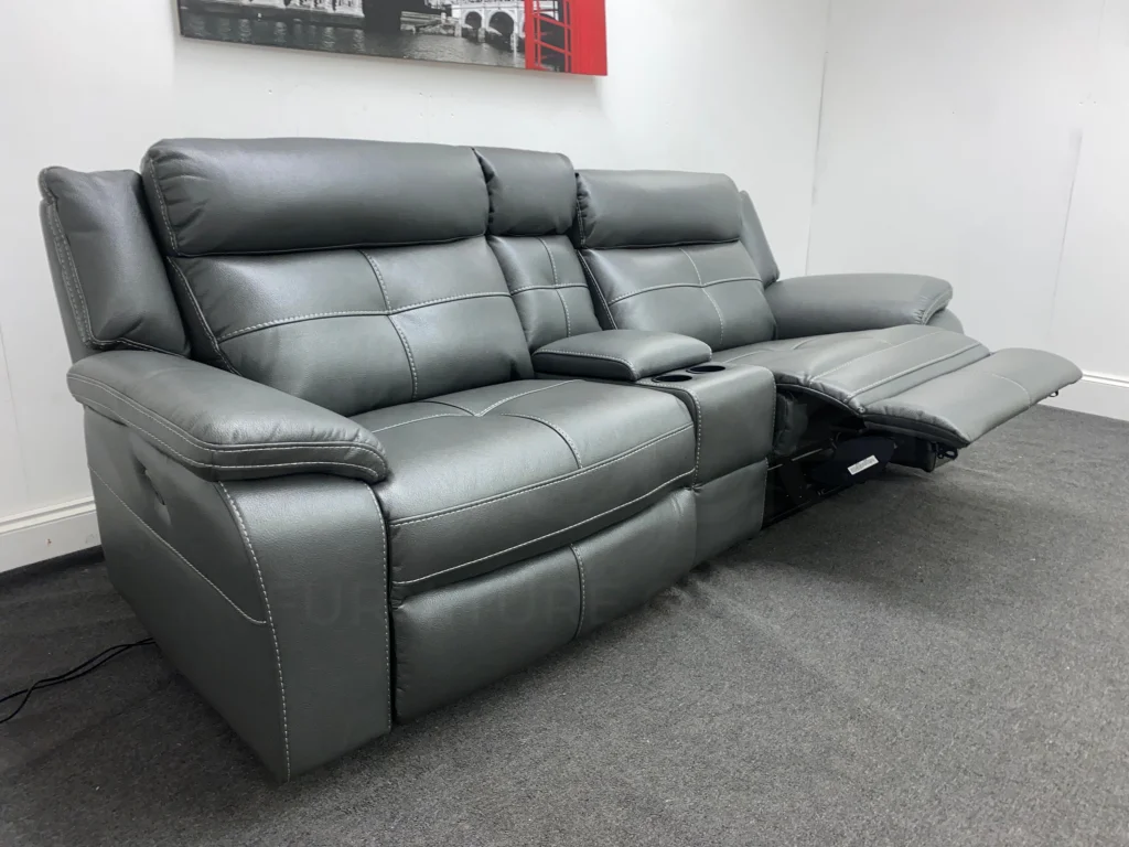 Parker Electric Recliner Grey Leather 3 Seater Sofa With Consol - Image 21