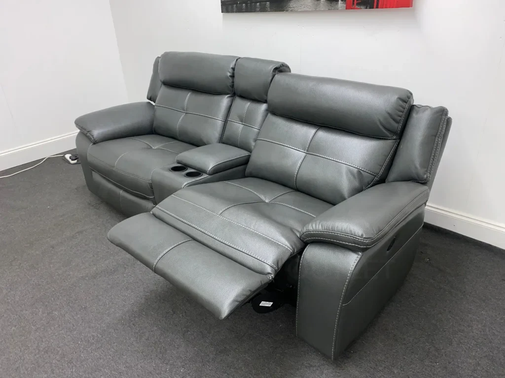 Parker Electric Recliner Grey Leather 3 Seater Sofa With Consol - Image 22