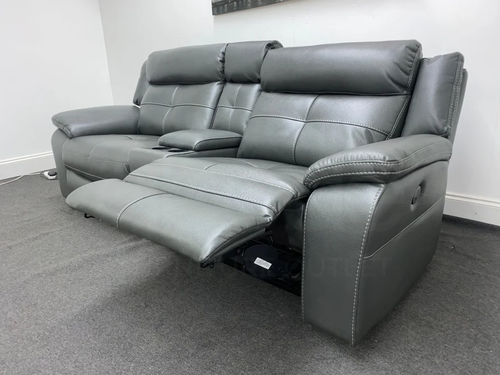 Parker Electric Recliner Grey Leather 3 Seater Sofa With Consol - Image 23