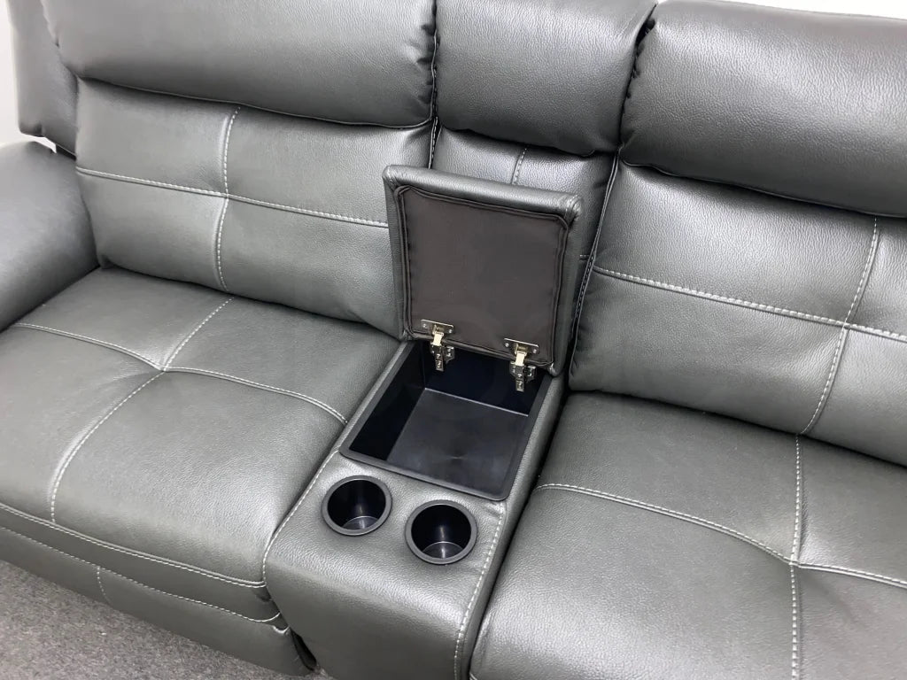 Parker Electric Recliner Grey Leather 3 Seater Sofa With Consol - Image 24
