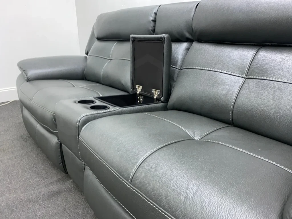 Parker Electric Recliner Grey Leather 3 Seater Sofa With Consol - Image 25