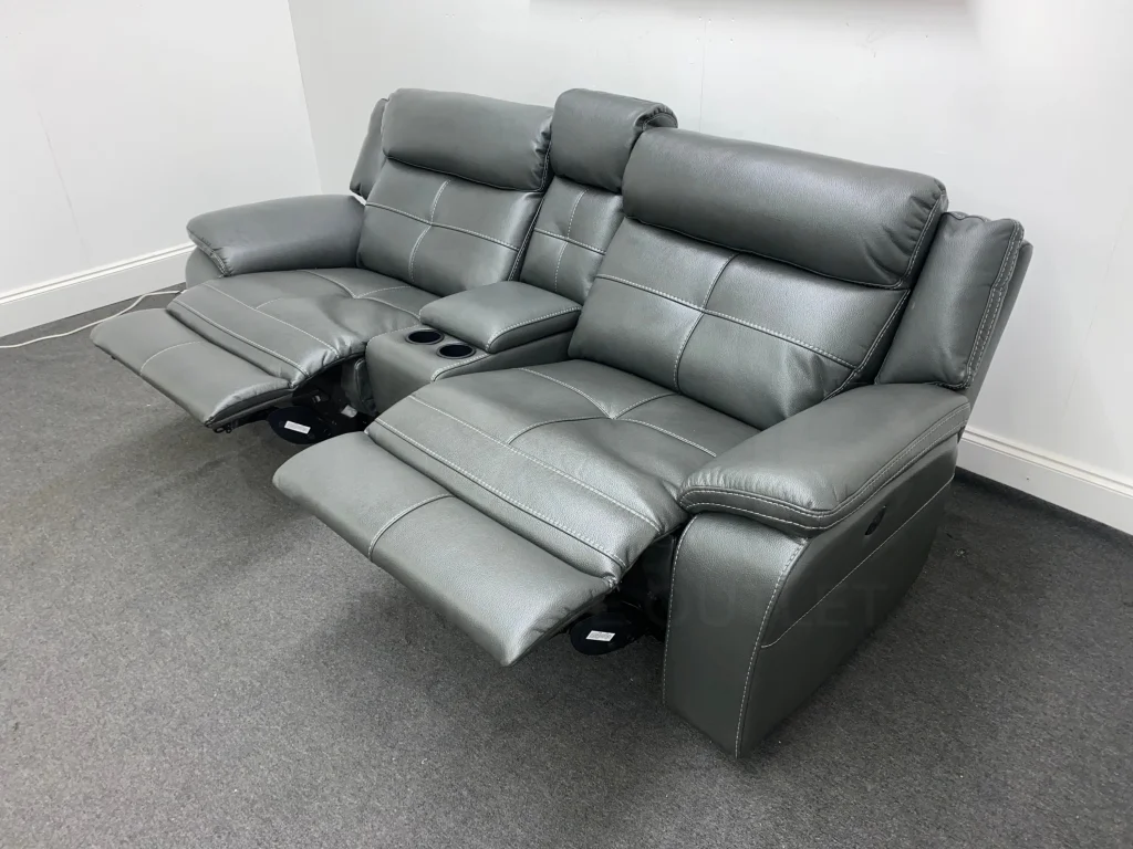 Parker Electric Recliner Grey Leather 3 Seater Sofa With Consol - Image 3