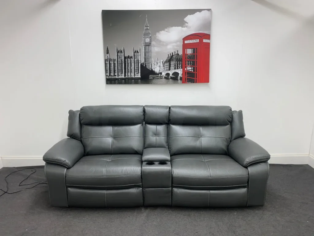 Parker Electric Recliner Grey Leather 3 Seater Sofa With Consol - Image 4