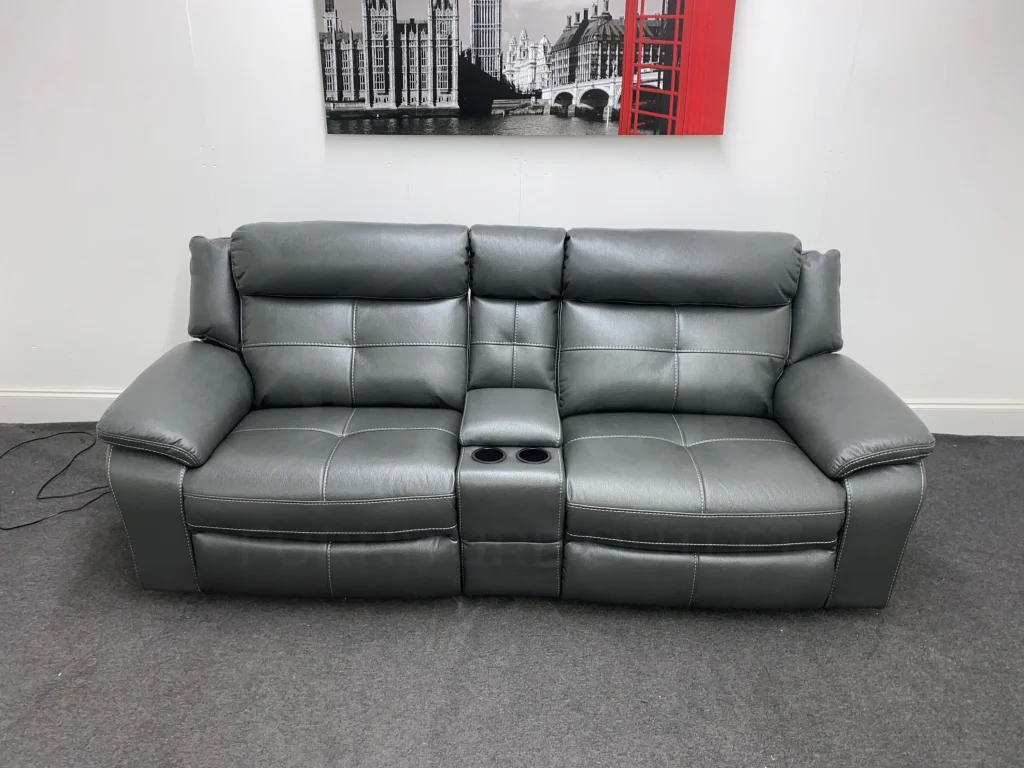 Parker Electric Recliner Grey Leather 3 Seater Sofa With Consol - Image 5