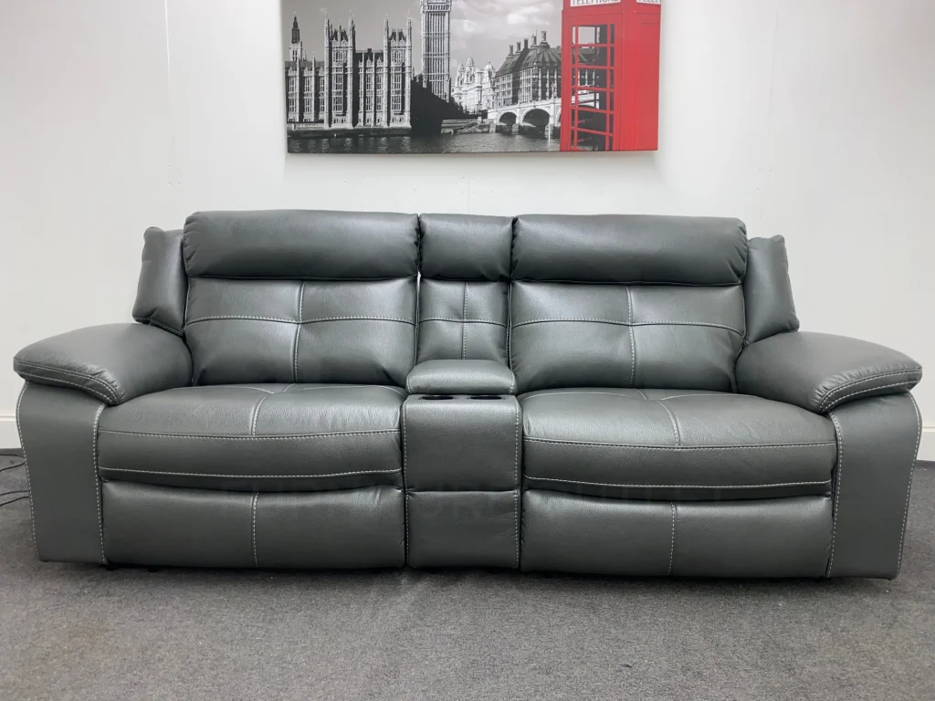 Parker Electric Recliner Grey Leather 3 Seater Sofa With Consol - Image 6