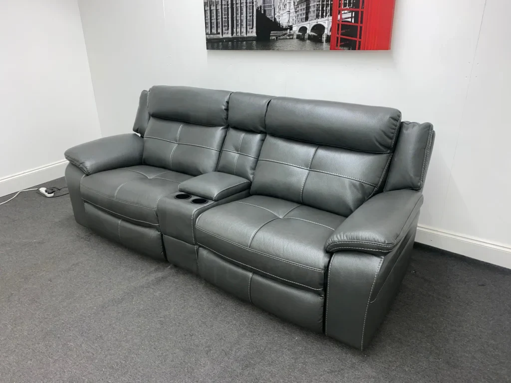 Parker Electric Recliner Grey Leather 3 Seater Sofa With Consol - Image 7