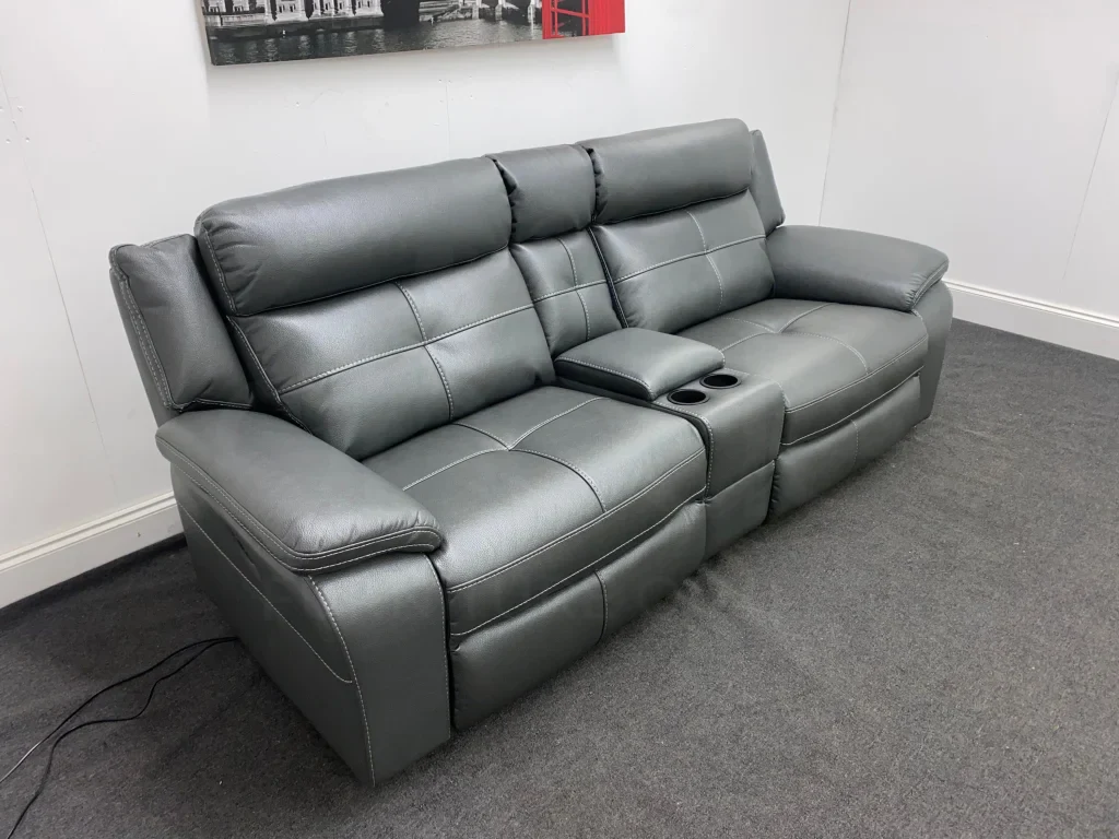 Parker Electric Recliner Grey Leather 3 Seater Sofa With Consol - Image 9