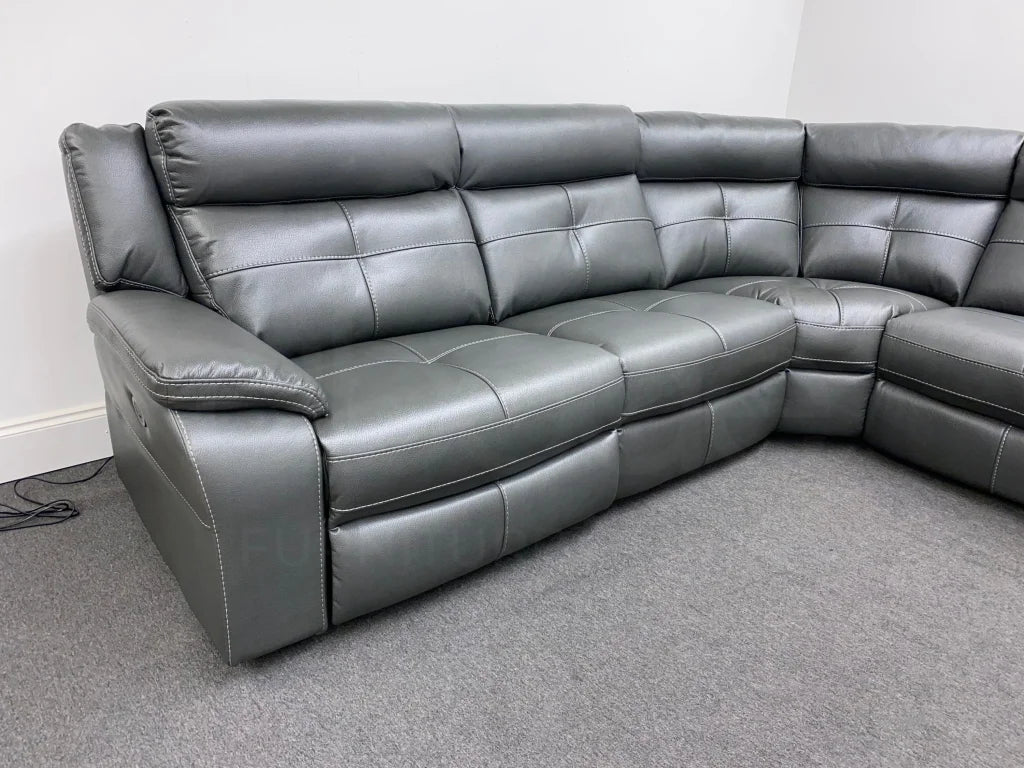 Parker 2c2 Electric Recliner Grey Leather Corner Sofa - Image 10