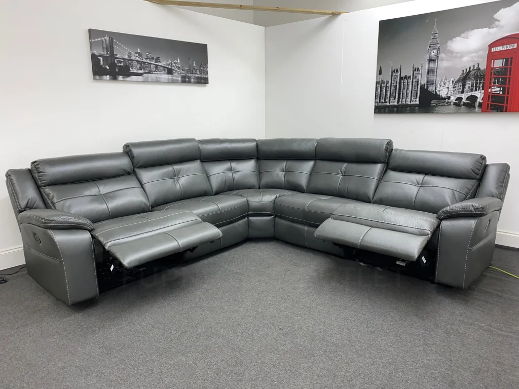 Parker 2c2 Electric Recliner Grey Leather Corner Sofa - Image 3