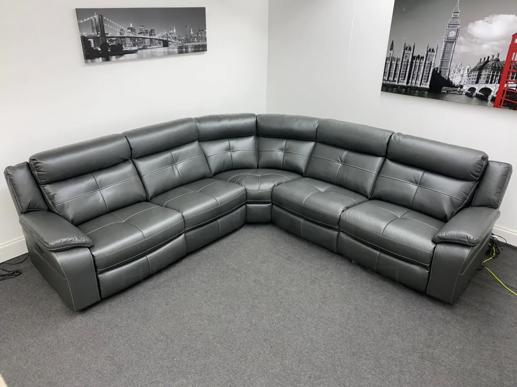 Parker 2c2 Electric Recliner Grey Leather Corner Sofa - Image 4