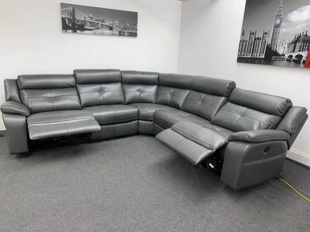 Parker 2c2 Electric Recliner Grey Leather Corner Sofa - Image 5