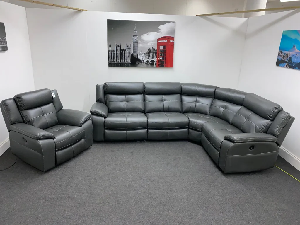 Parker Electric Recliner Grey Leather Reversible 2c1 Corner Sofa + Electric Recliner Armchair Set - Image 6