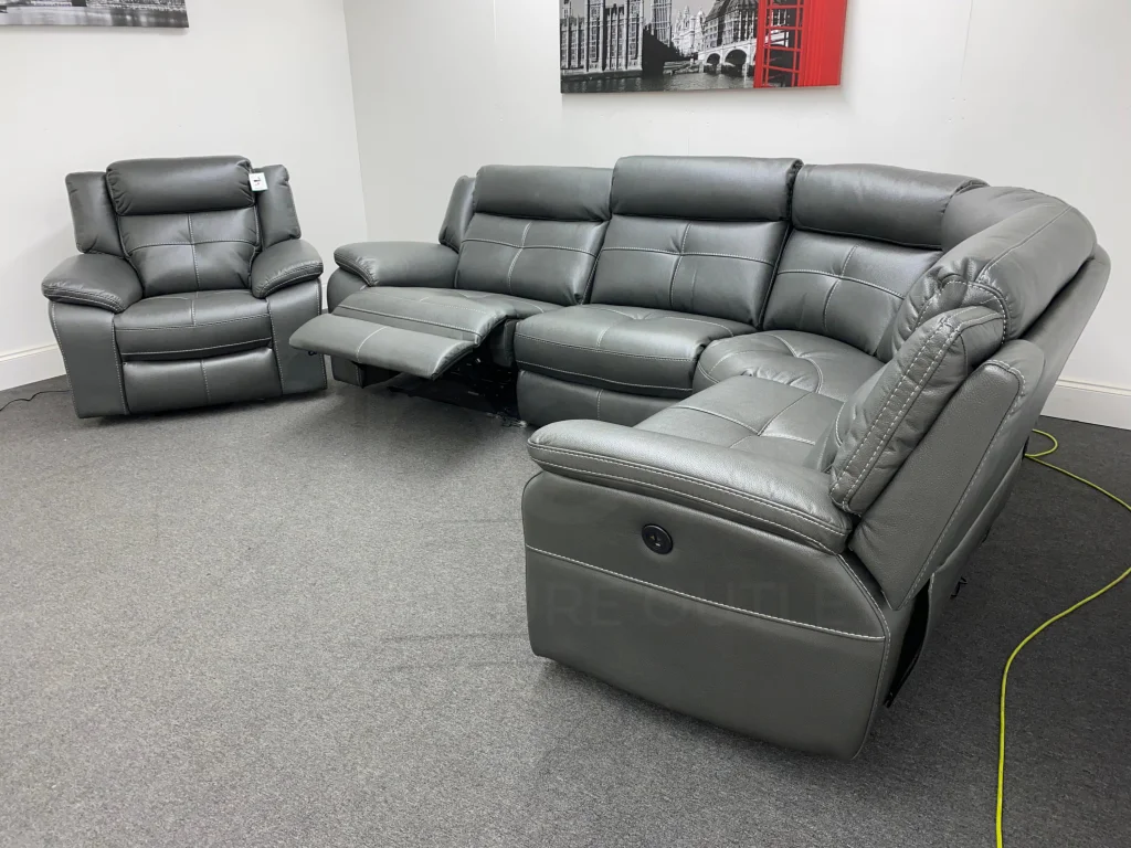 Parker Electric Recliner Grey Leather Reversible 2c1 Corner Sofa + Electric Recliner Armchair Set - Image 7
