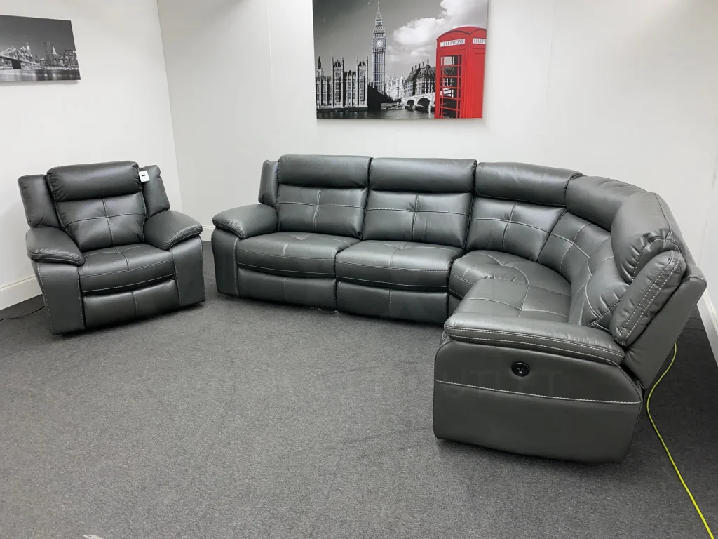 Parker Electric Recliner Grey Leather Reversible 2c1 Corner Sofa + Electric Recliner Armchair Set - Image 8
