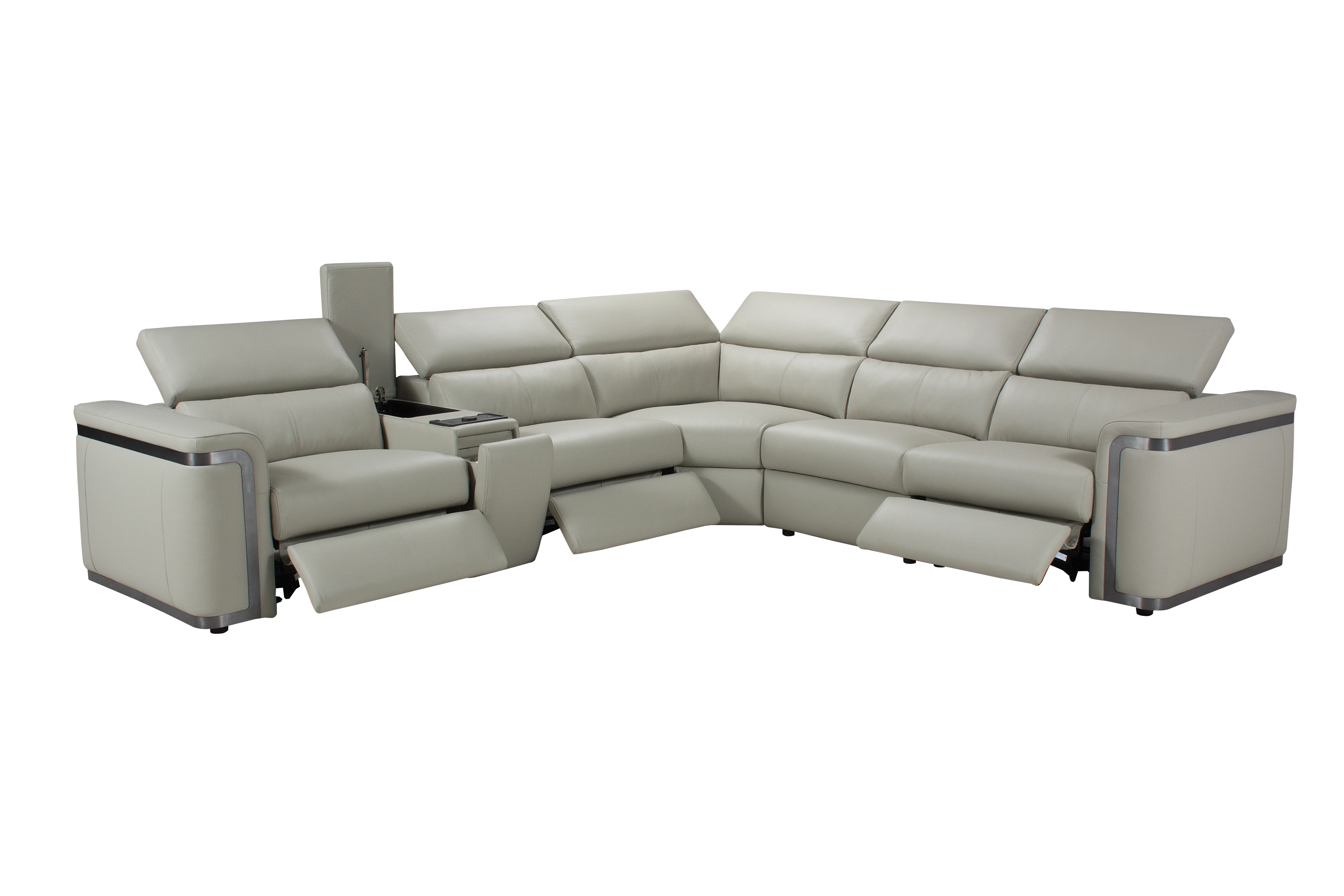 Plaza Electric Recliner Silver Top Grain Leather Corner Sofa With Charging Console - Image 3