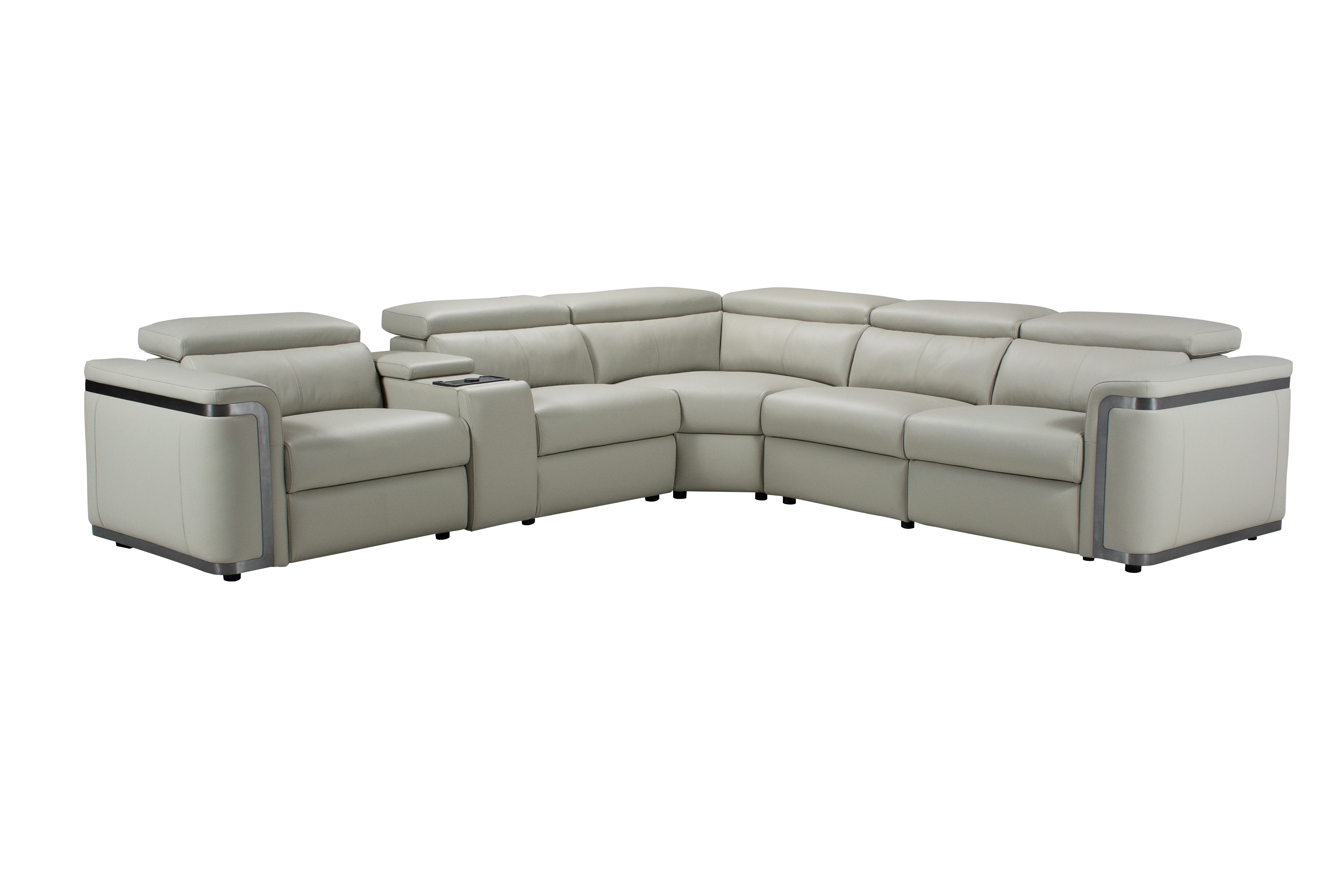 Plaza Electric Recliner Silver Top Grain Leather Corner Sofa With Charging Console - Image 5