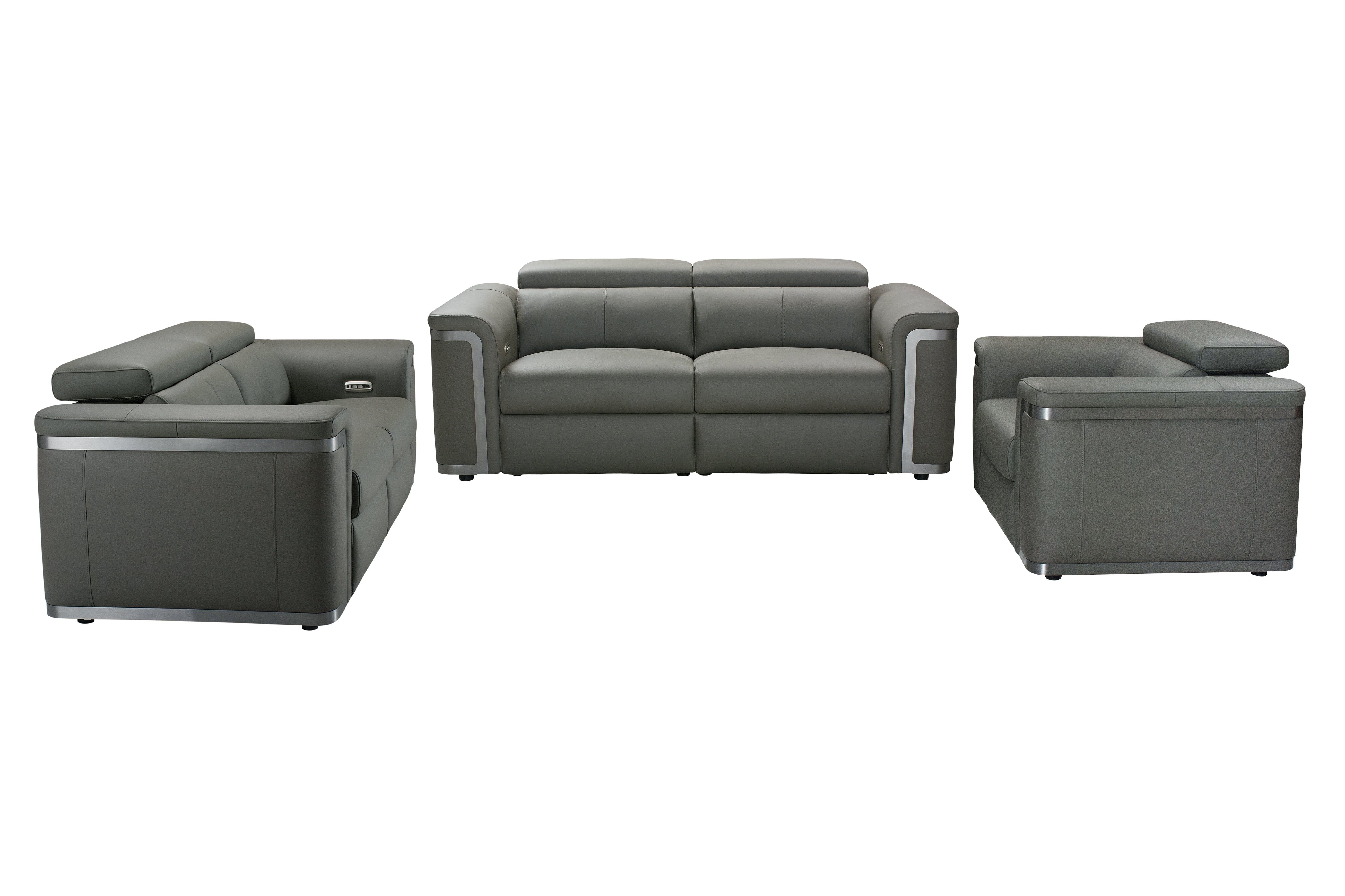 Plaza Top Grain Grey Leather Power Recliner Sofa Range with Adjustable Headrests - Image 11