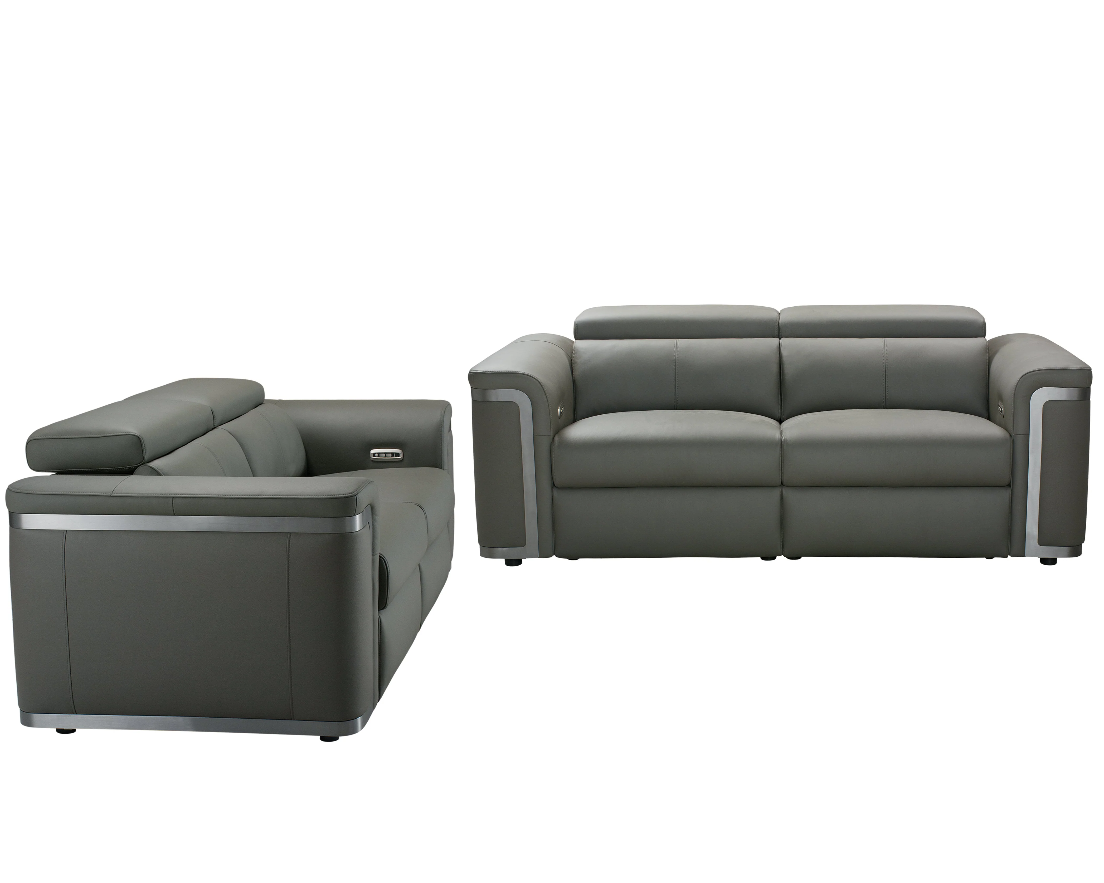 Plaza Top Grain Grey Leather Power Recliner Sofa Range with Adjustable Headrests - Image 25