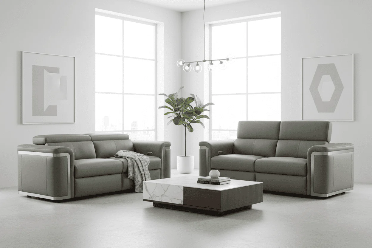 Plaza Top Grain Grey Leather Power Recliner Sofa Range with Adjustable Headrests - Image 3