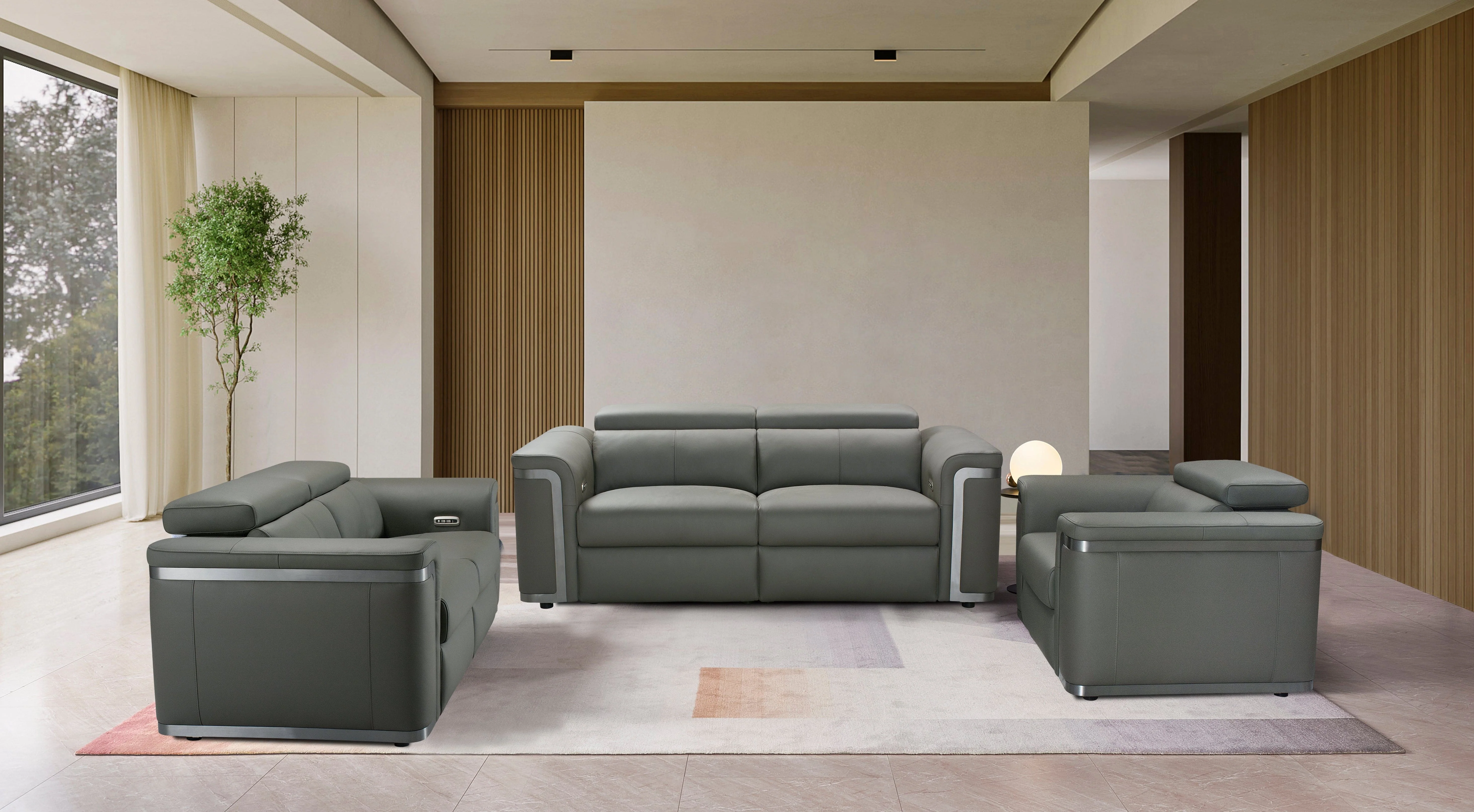 Plaza Top Grain Grey Leather Power Recliner Sofa Range with Adjustable Headrests - Image 8