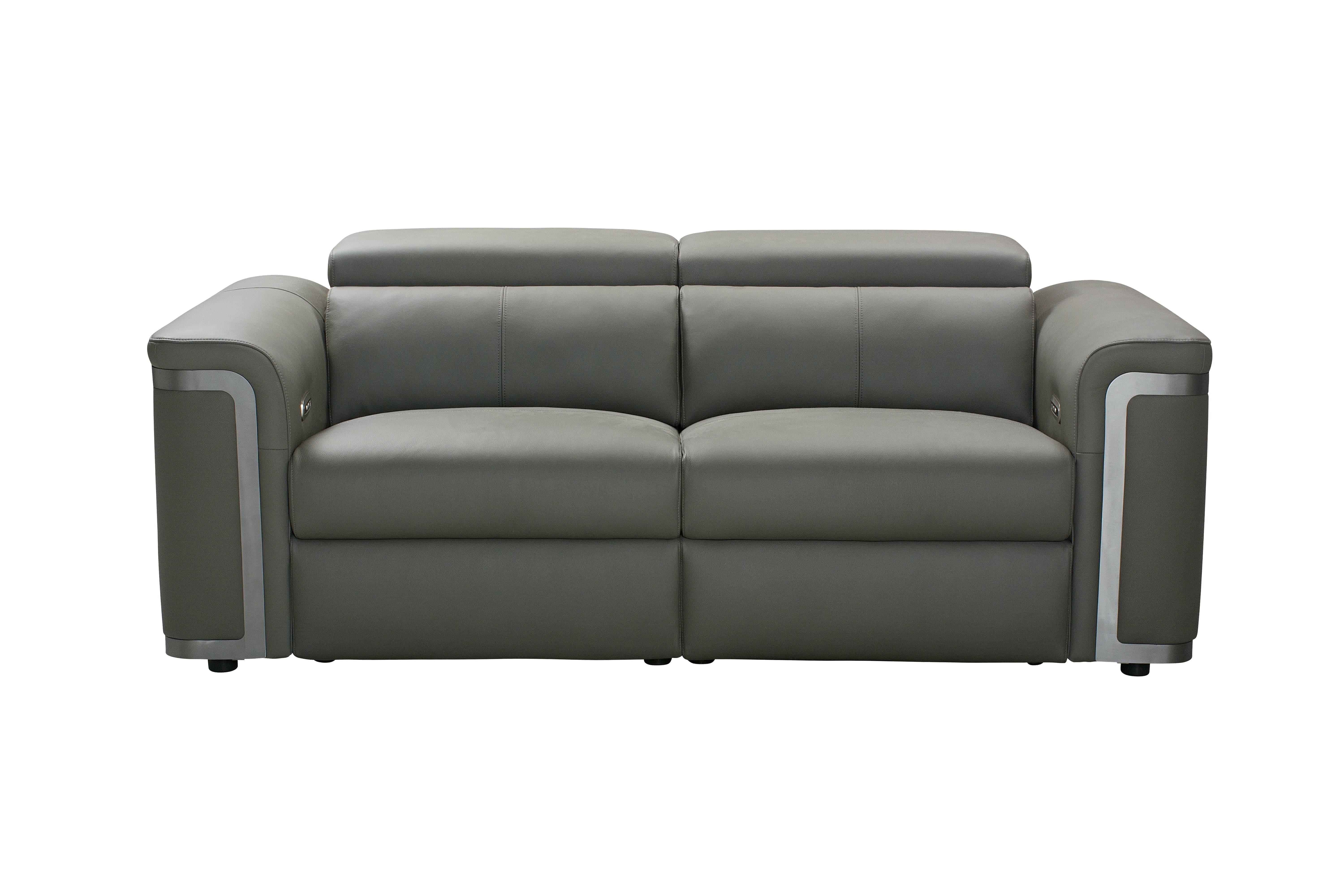 Plaza Top Grain Grey Leather Power Recliner 3 Seater Sofa with Adjustable Headrests - Image 5