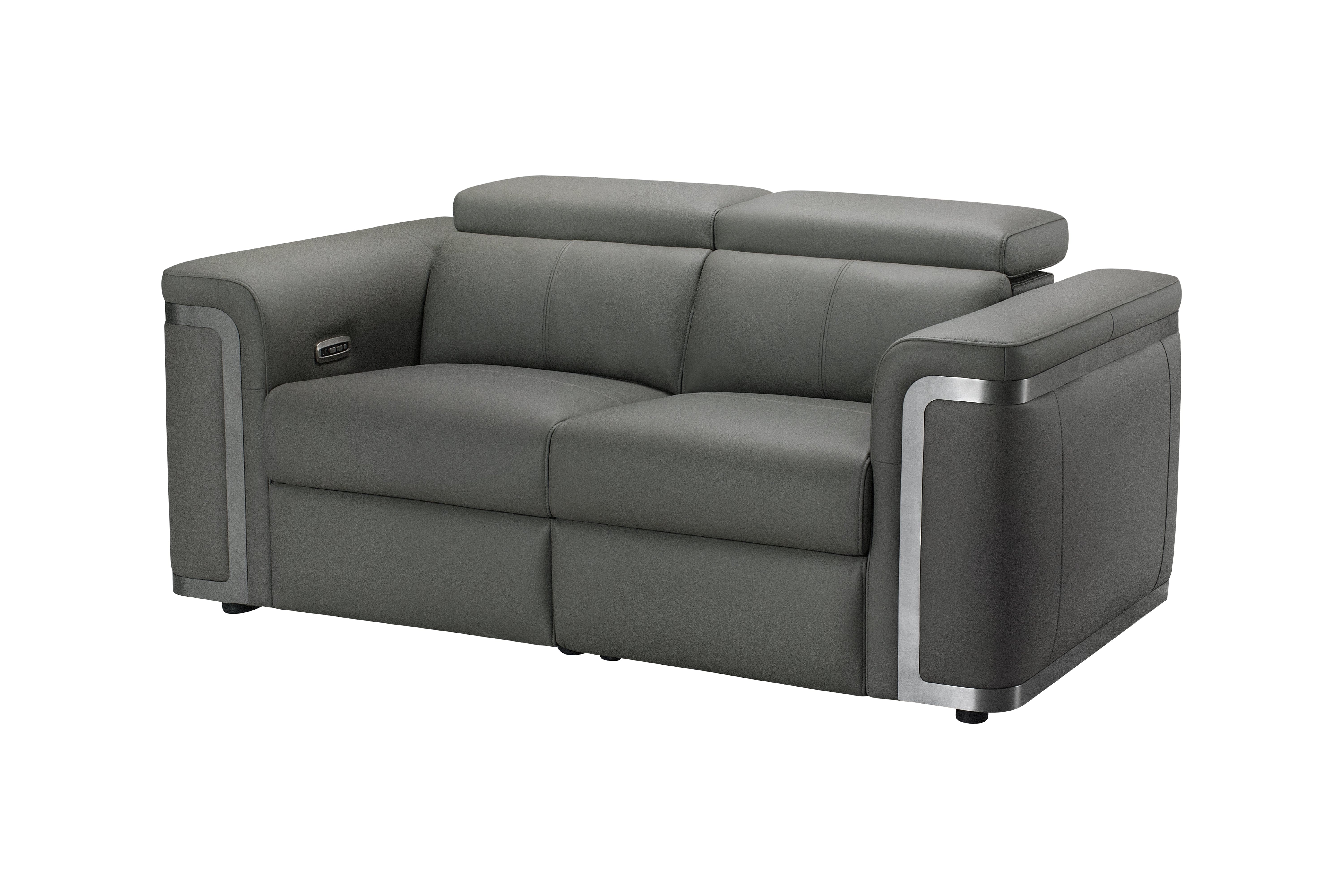Plaza Top Grain Grey Leather Power Recliner 2 Seater Sofa Range with Adjustable Headrests - Image 8