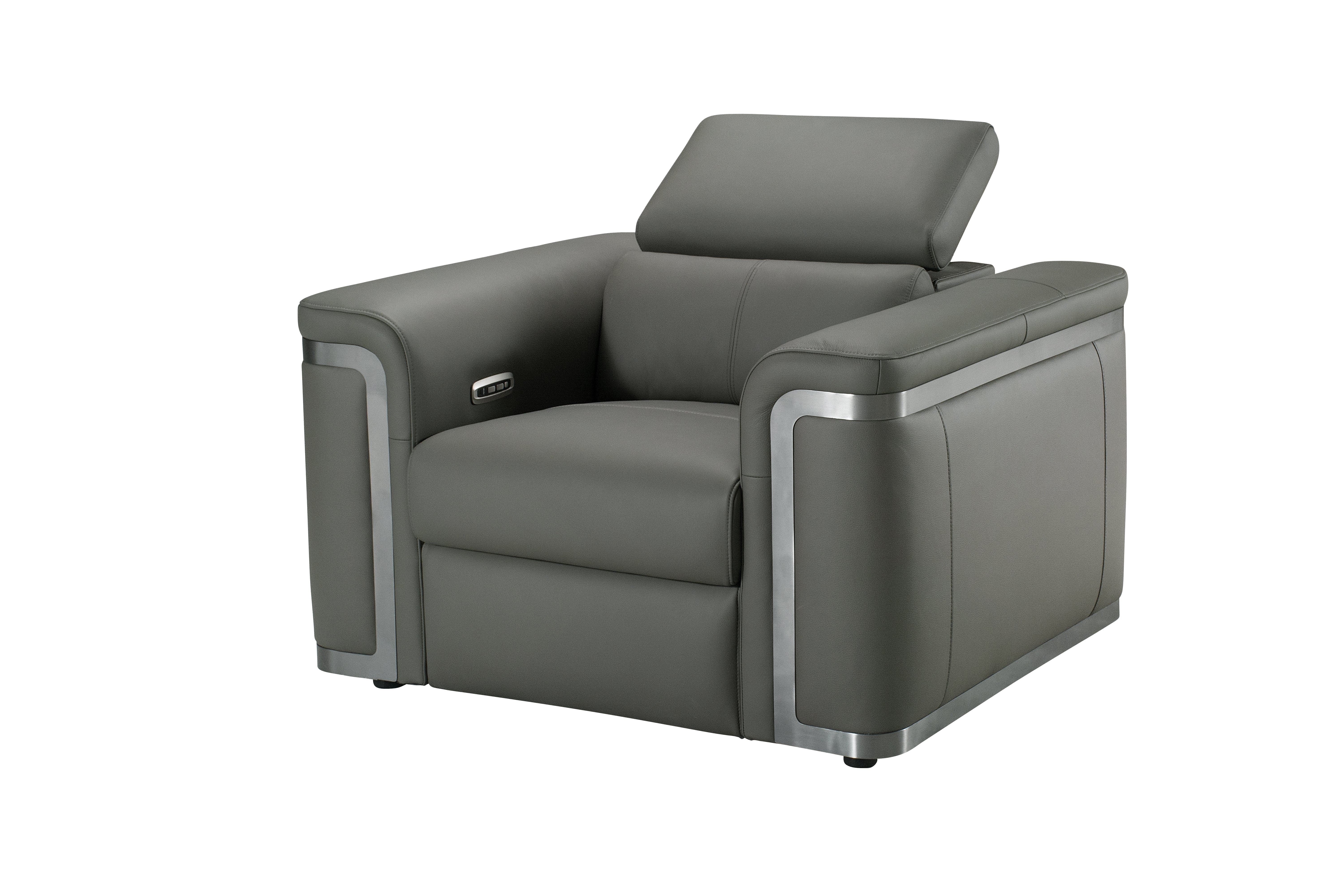 Plaza Top Grain Grey Leather Power Recliner Sofa Range with Adjustable Headrests - Image 14