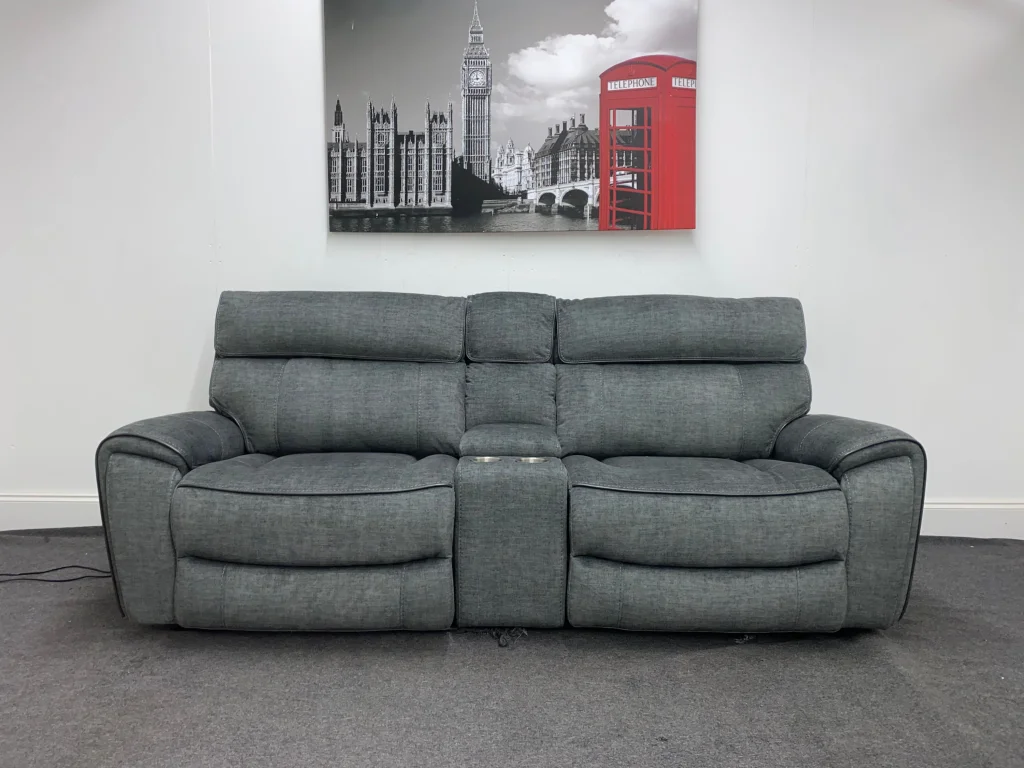 Super Comfy Portebello Electric Recliner Grey Fabric 3 Seater Sofa with Console - Image 3