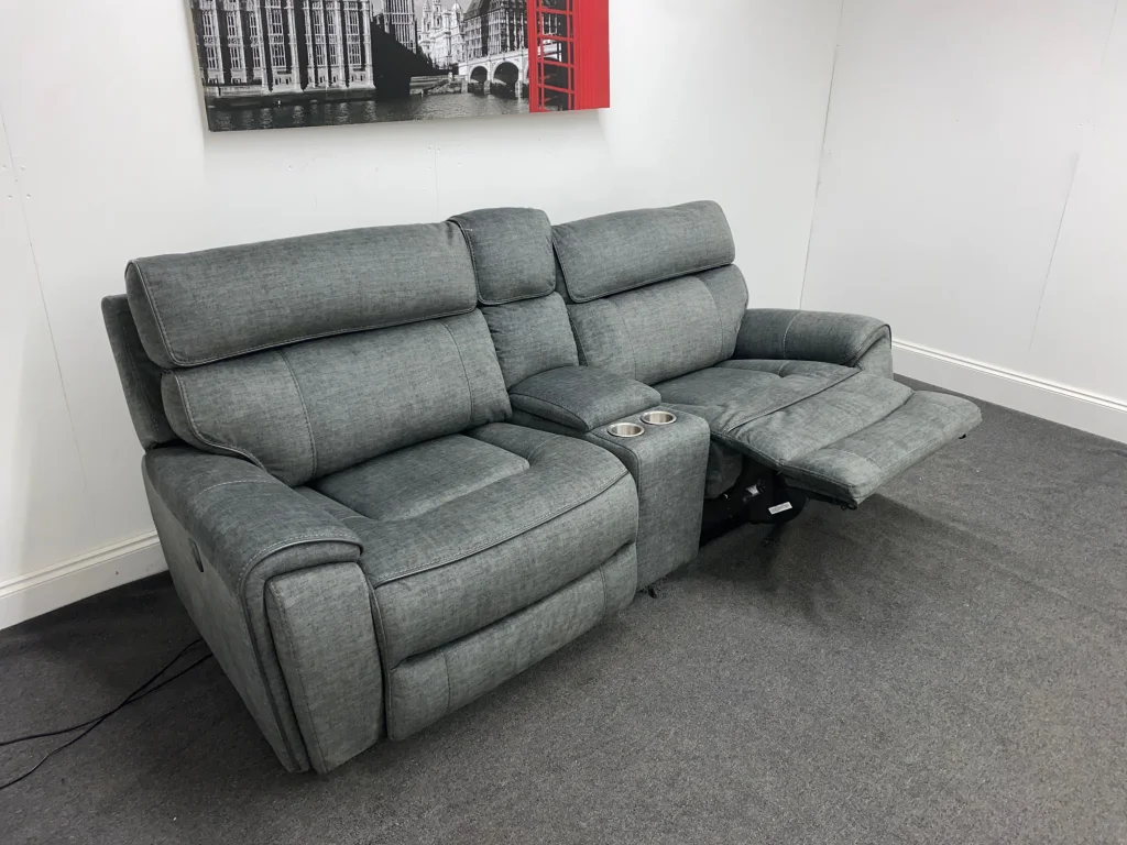 Super Comfy Portebello Electric Recliner Grey Fabric 3 Seater Sofa with Console - Image 4