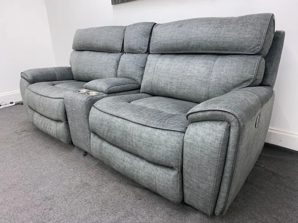 Super Comfy Portebello Electric Recliner Grey Fabric 3 Seater Sofa with Console - Image 5
