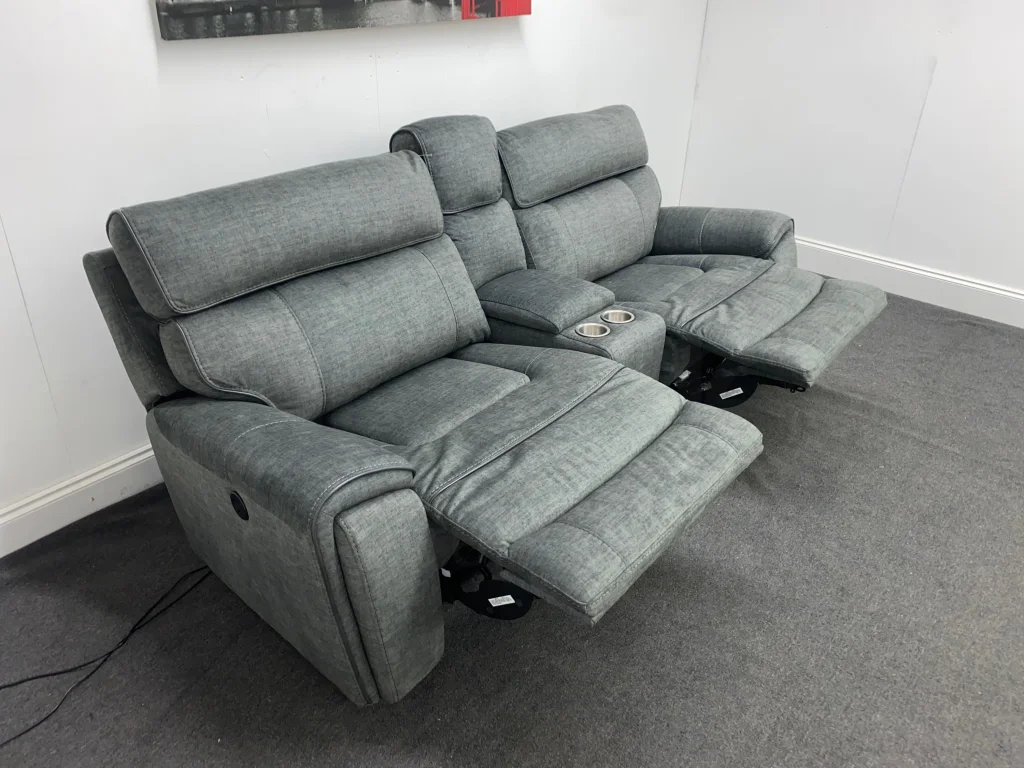Super Comfy Portebello Electric Recliner Grey Fabric 3 Seater Sofa with Console - Image 6