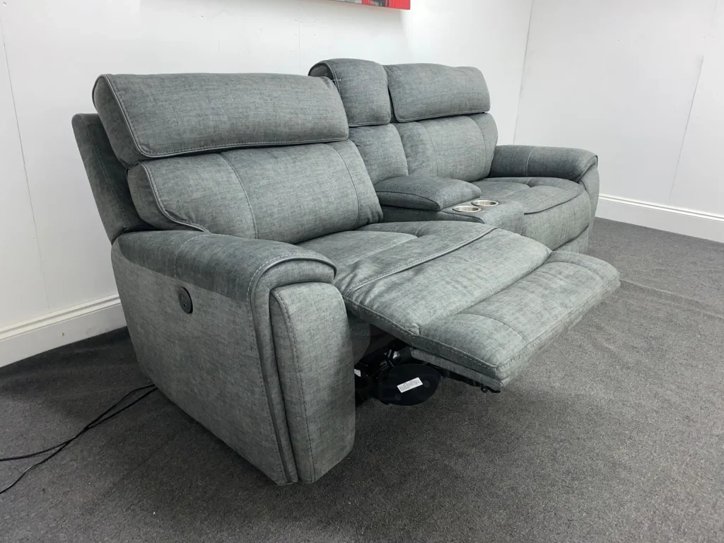 Super Comfy Portebello Electric Recliner Grey Fabric 3 Seater Sofa with Console - Image 7