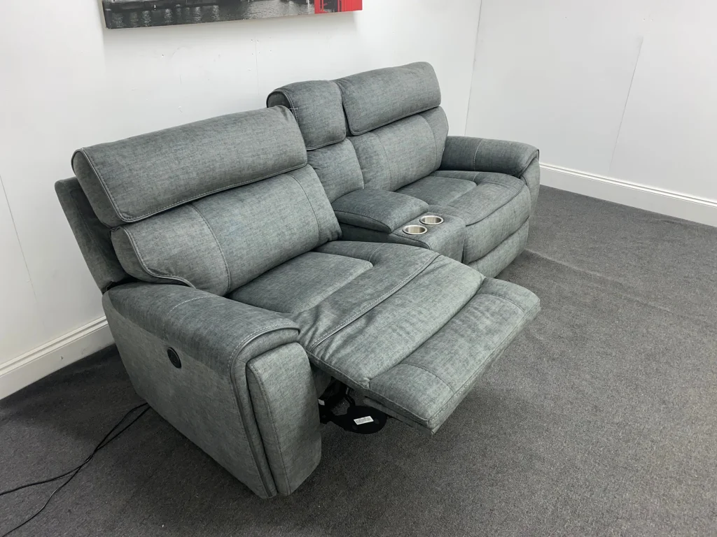 Super Comfy Portebello Electric Recliner Grey Fabric 3 Seater Sofa with Console - Image 8