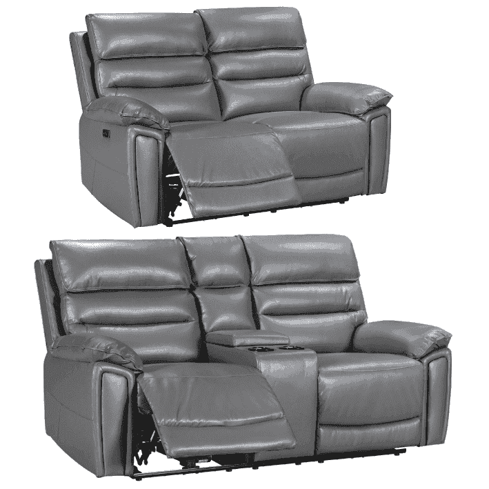 Donald Grey Leather Electric / Power Reclining Sofa Range Suite Set With Drinks Coolers USB Charging Ports & Drop Down Tray Table - Image 33