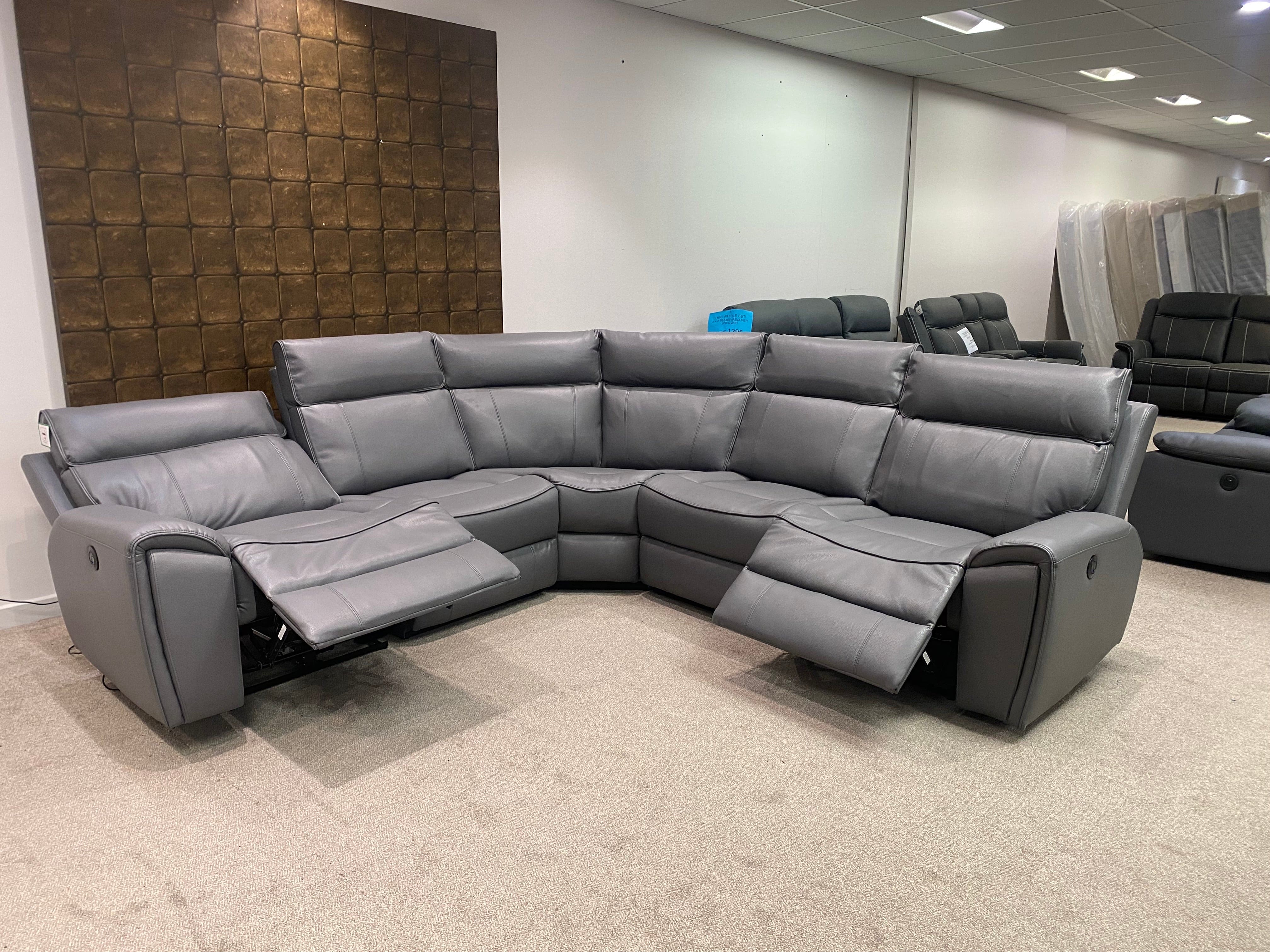 "Ronan" Grey Leather Electric Recliner Corner Sofa With USB Charging Ports - Image 13