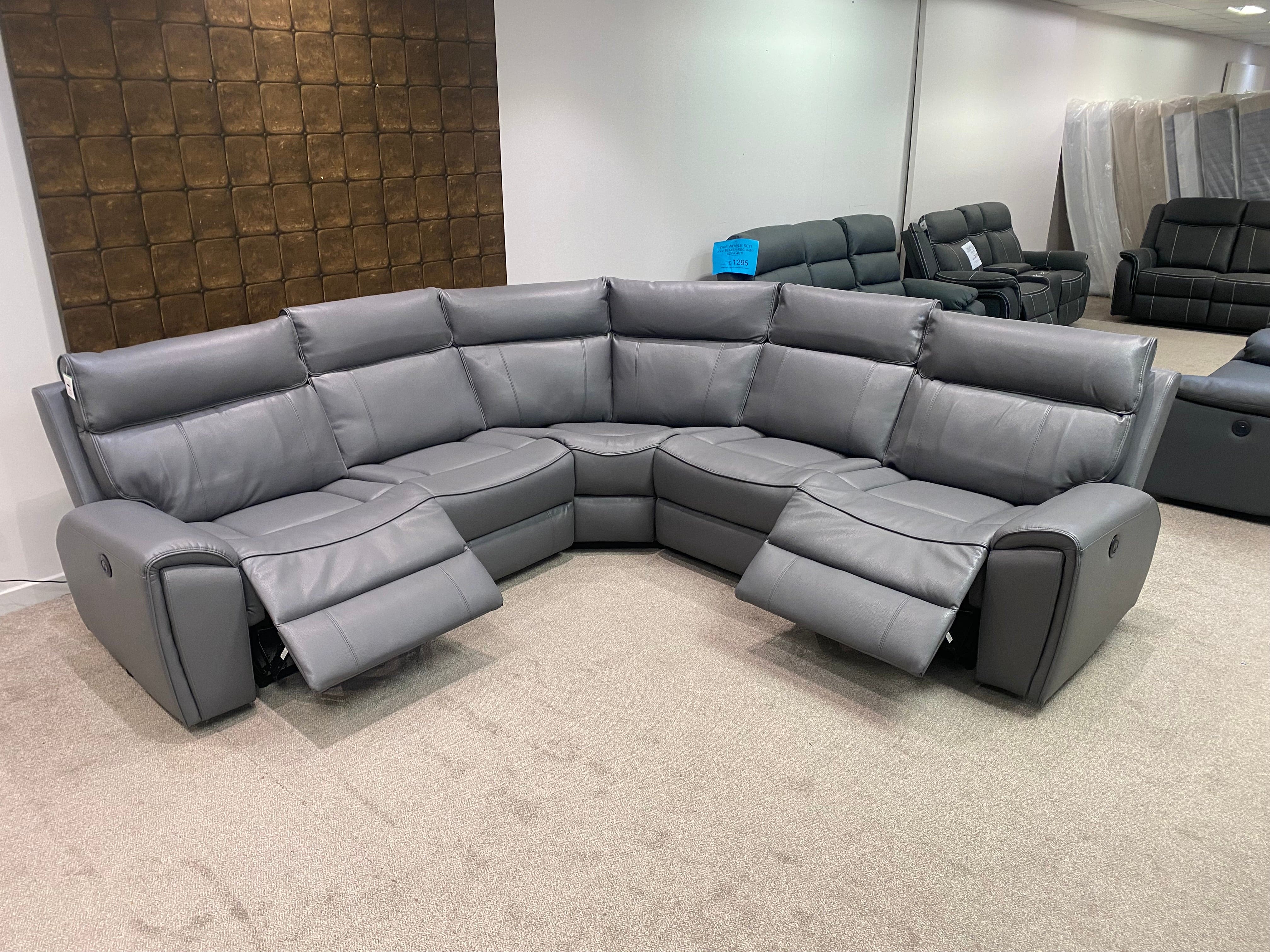 "Ronan" Grey Leather Electric Recliner Corner Sofa With USB Charging Ports - Image 3