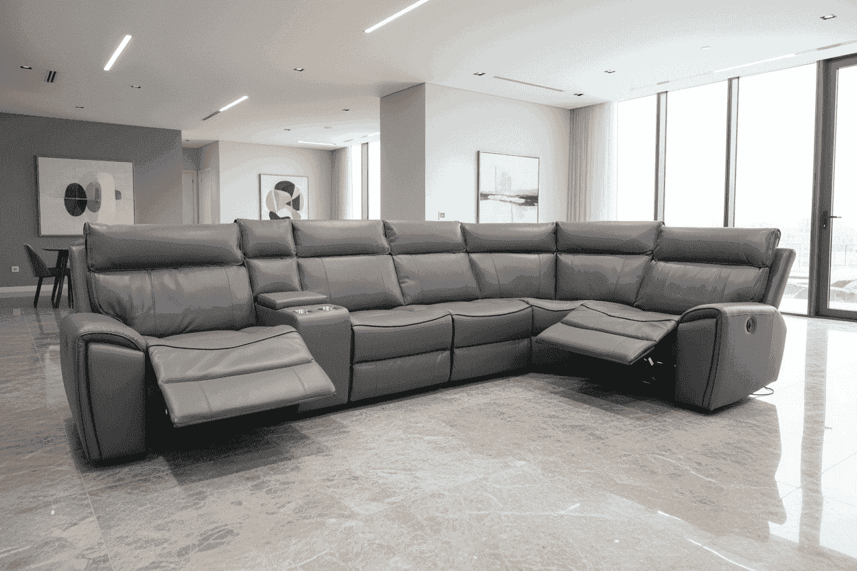 "Ronan" Grey Leather Electric Recliner Corner Sofa With USB Charing Ports + Drinks Console With Storage (Reversible) - Image 2