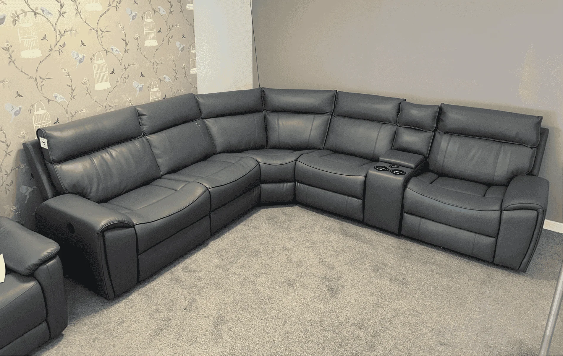 "Ronan" Grey Leather Electric Recliner Corner Sofa + Drinks Cooling Cupholders & USB Charging Ports (Reversible) - Image 11