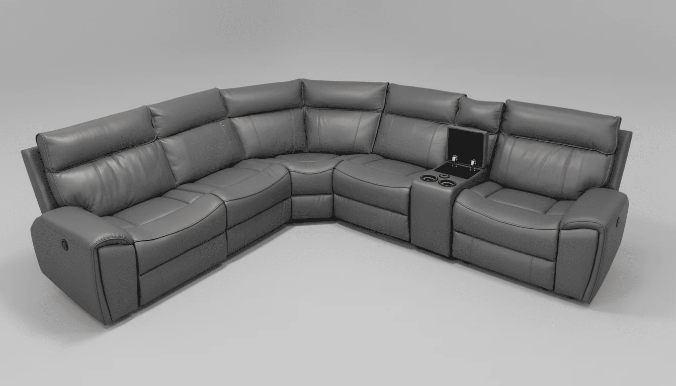 "Ronan" Grey Leather Electric Recliner Corner Sofa + Drinks Cooling Cupholders & USB Charging Ports (Reversible) - Image 3